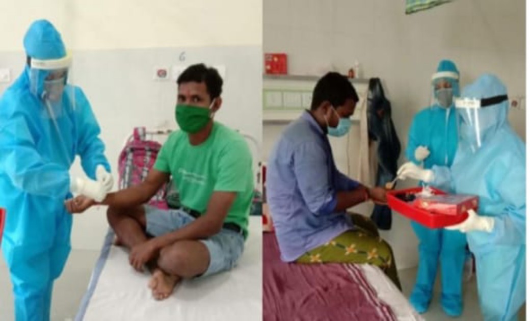 छत्तीसगढ़ के इस जिले के कोविड अस्पताल ने पेश की मानवता का मिशाल:-कोविड अस्पताल में भर्ती मरीजों ने रक्षाबंधन का त्यौहार स्वास्थ्य कर्मियों के साथ मनाया..