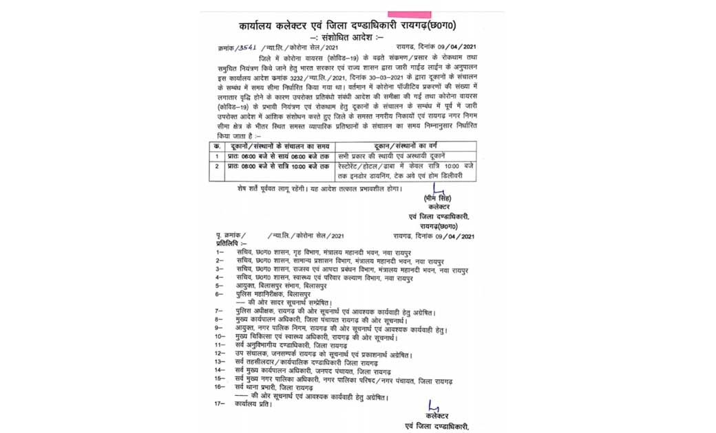 रायगढ़ में सुबह 6 बजे से शाम 6 बजे तक ही खुलेंगी दुकानें..