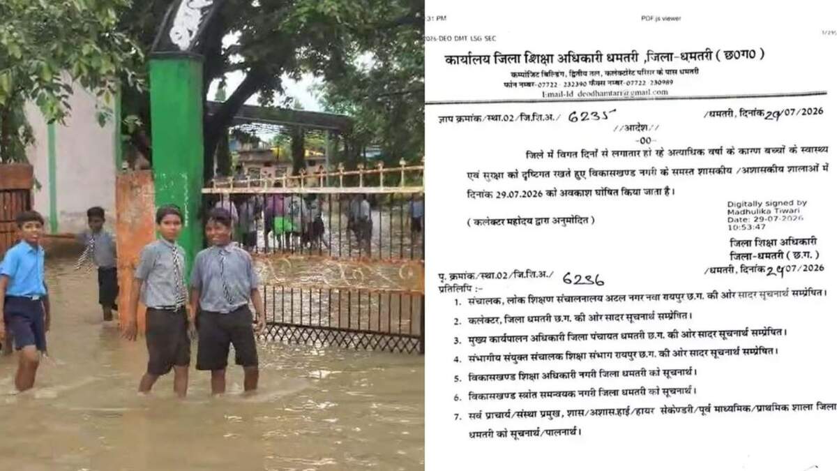 CG : जलभराव के बीच स्कूल पहुंचे मासूम, DEO ने सभी स्कूलों में किया अवकाश घोषित 