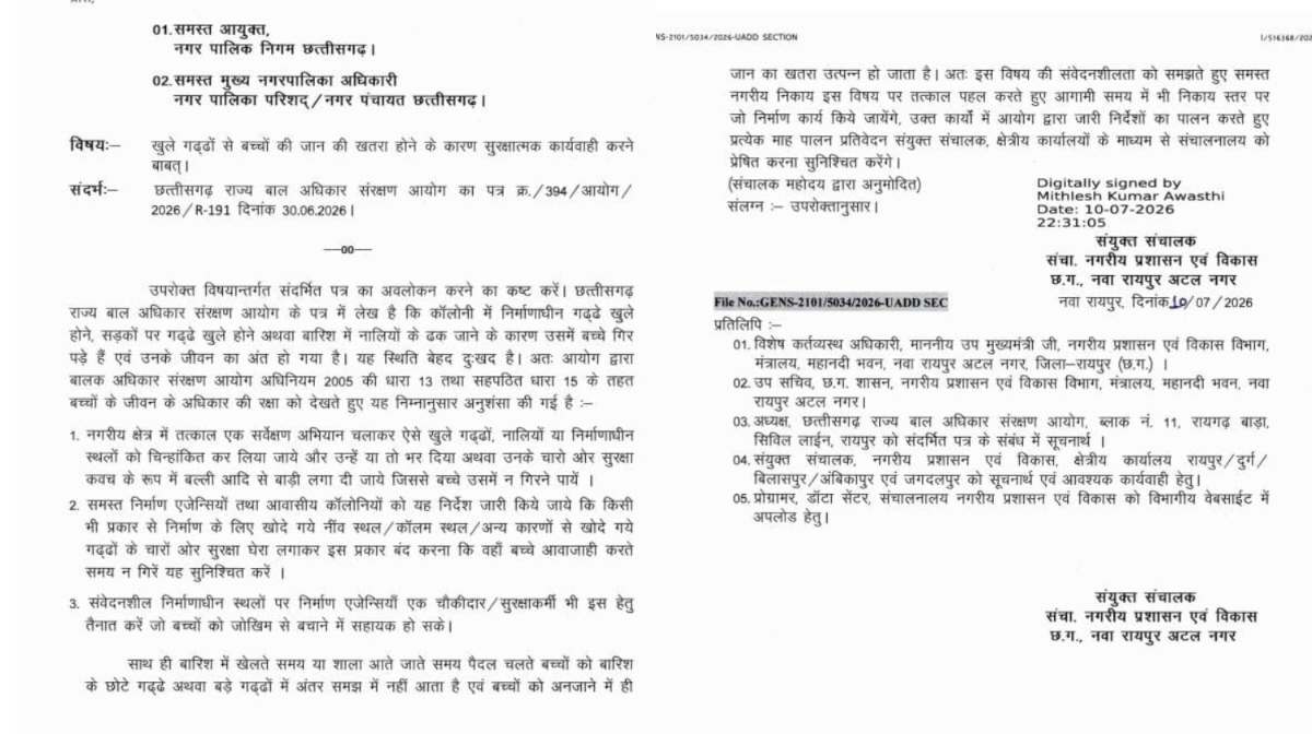 CG: बारिश में बच्चों की सुरक्षा पर प्रशासन सख्त, प्रदेशभर में खुले गड्ढों को तत्काल भरने और बैरिकेडिंग के निर्देश
